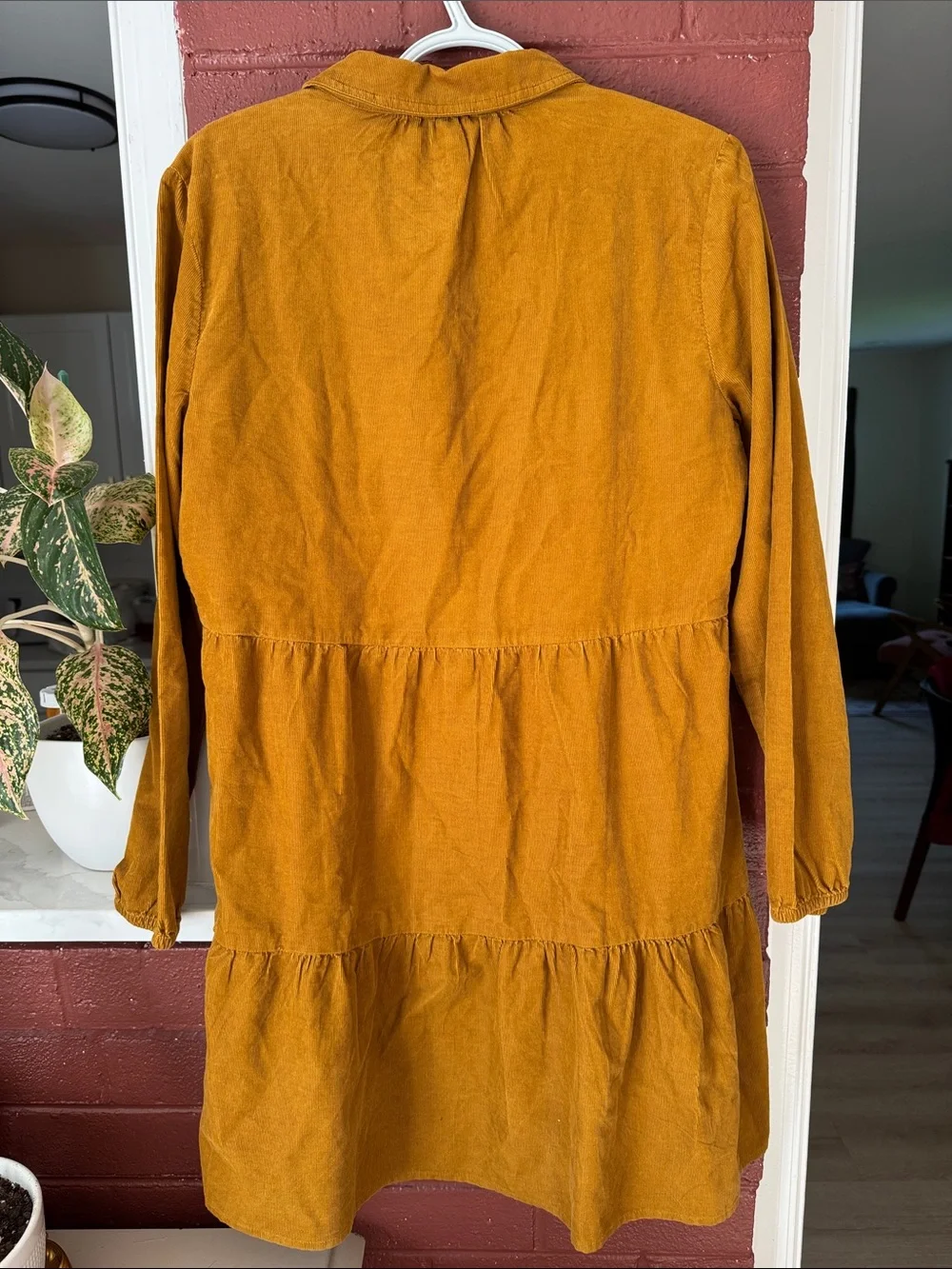 J. Crew NWT Mustard Yellow 100% Cotton Corduroy Tiered Button-Front Dress Size 8